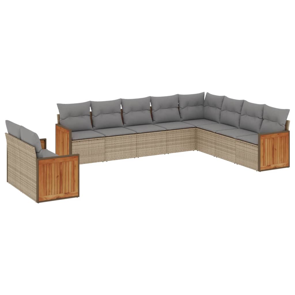 10-dijelni set vrtnih sofa s jastucima bež od poliratana