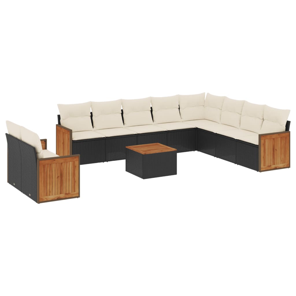 11-dijelni set vrtnih sofa od poliratana s jastucima crni