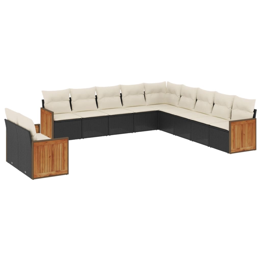 11-dijelni set vrtnih sofa od poliratana s jastucima crni
