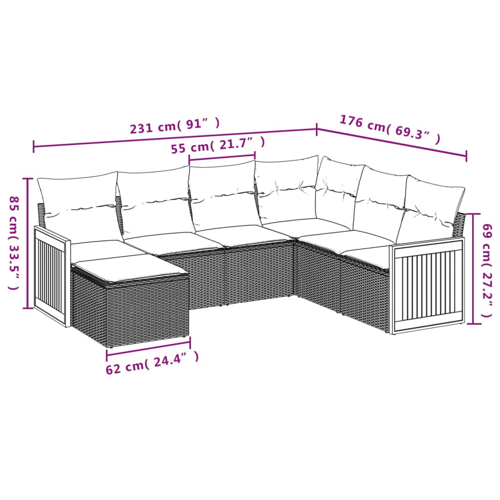 7-dijelni set vrtnih sofa sivi od poliratana