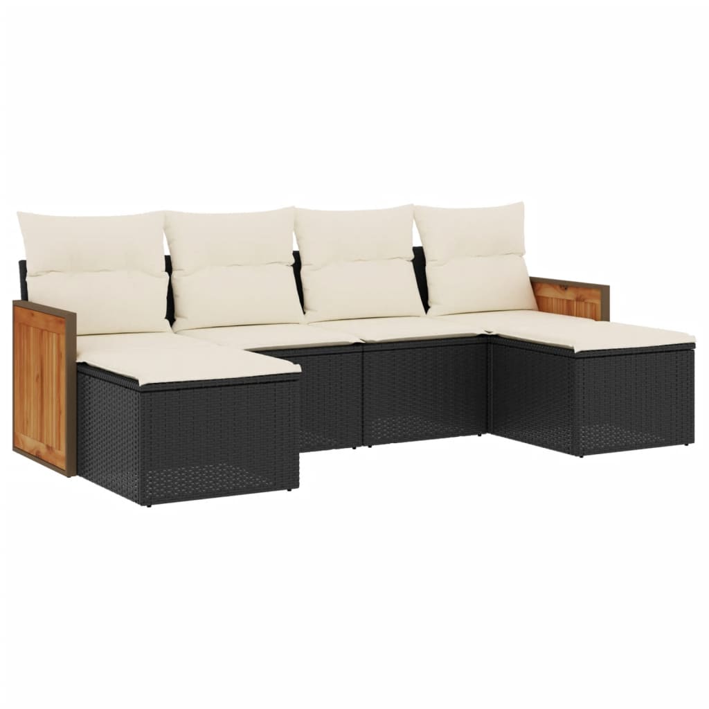 6-dijelni set vrtnih sofa s jastucima crni od poliratana