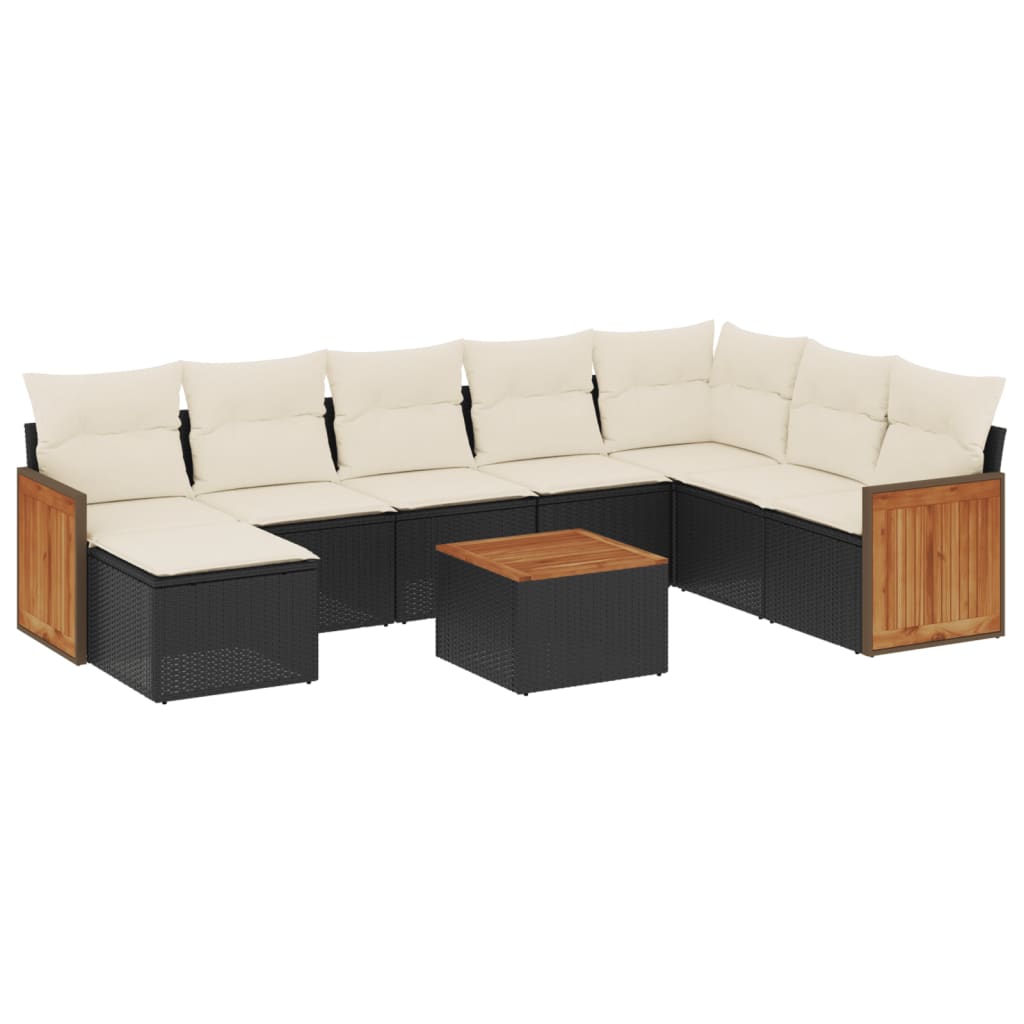 9-dijelni set vrtnih sofa s jastucima crni od poliratana