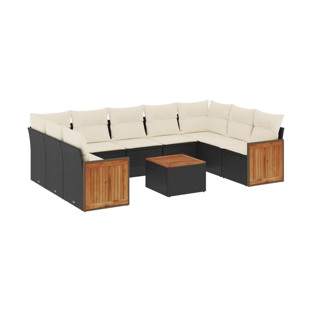 10-dijelni set vrtnih sofa s jastucima crni od poliratana