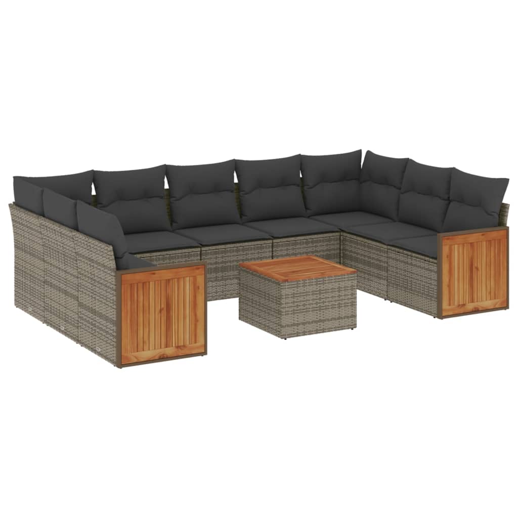 10-dijelni set vrtnih sofa od poliratana s jastucima sivi