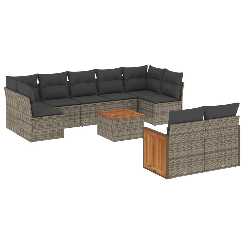 10-dijelni set vrtnih sofa od poliratana s jastucima sivi