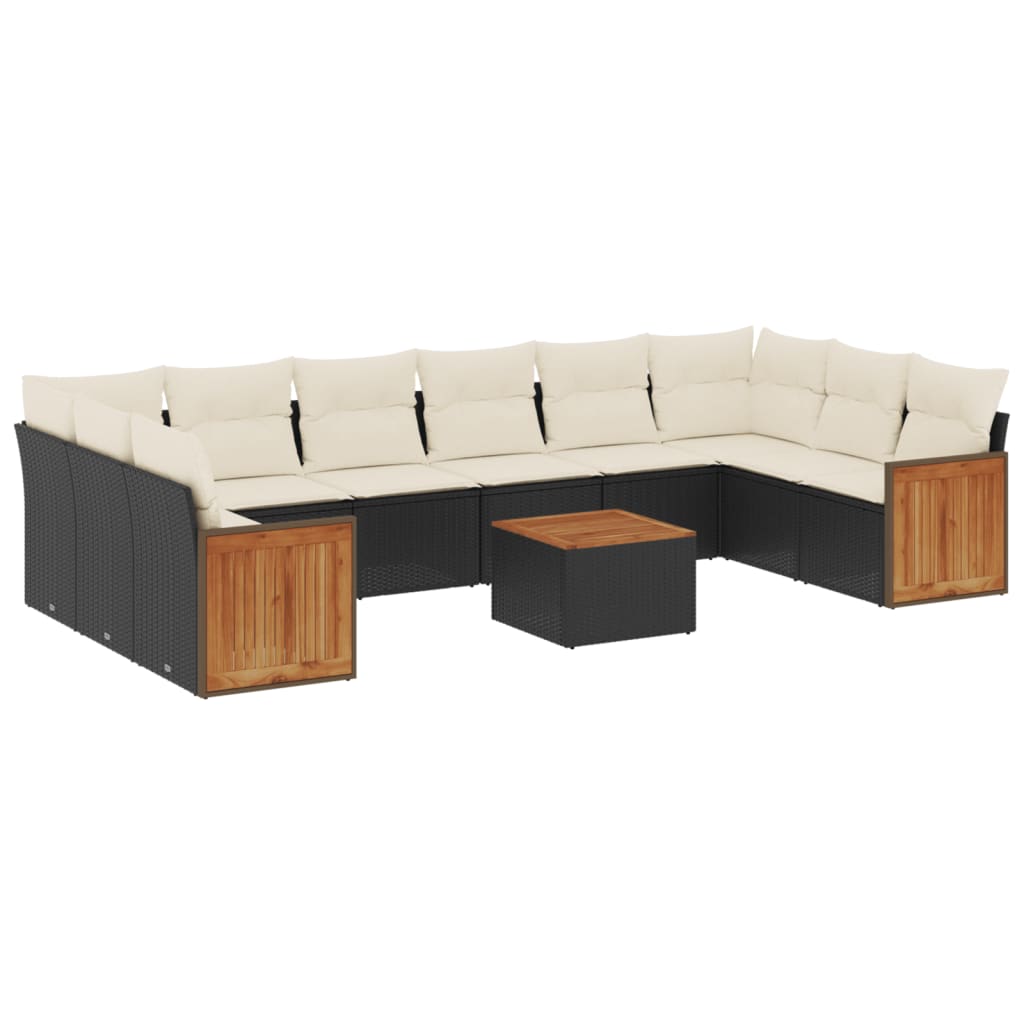 11-dijelni set vrtnih sofa od poliratana s jastucima crni