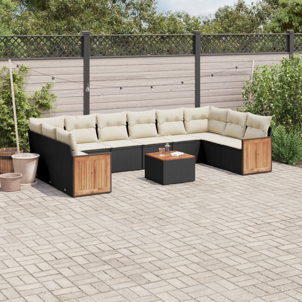 11-dijelni set vrtnih sofa od poliratana s jastucima crni