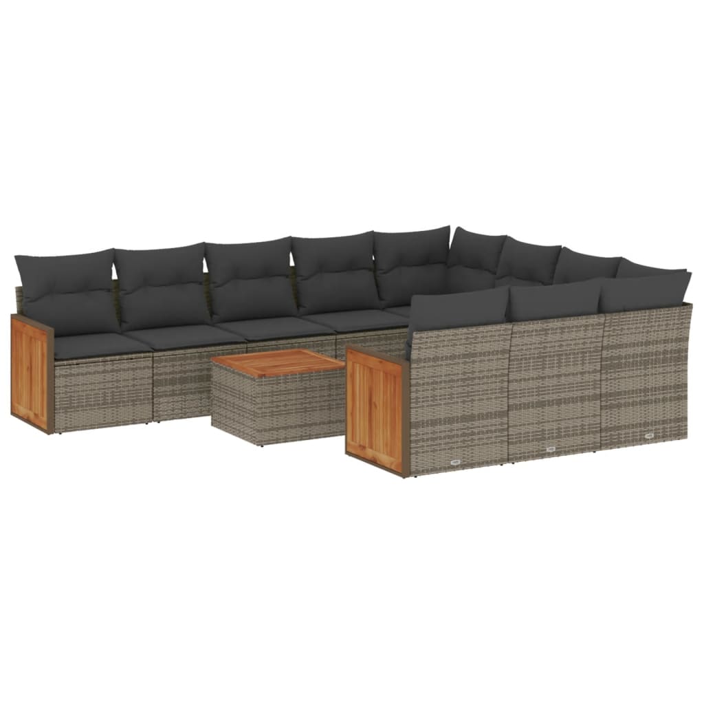 11-dijelni set vrtnih sofa od poliratana s jastucima sivi