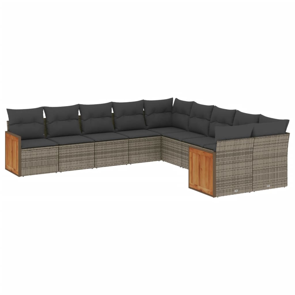 10-dijelni set vrtnih sofa od poliratana s jastucima sivi