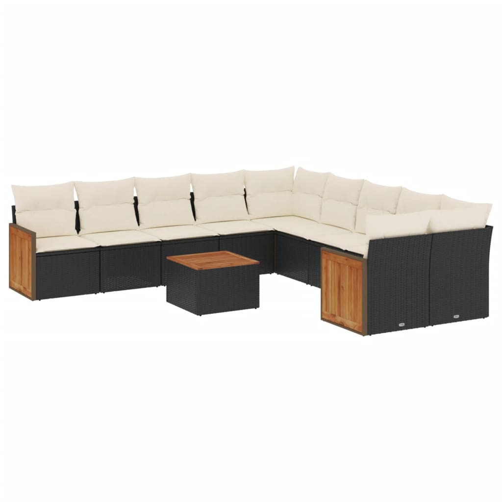 11-dijelni set vrtnih sofa od poliratana s jastucima crni