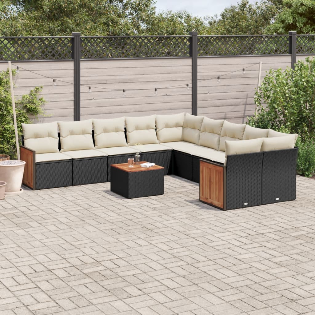 11-dijelni set vrtnih sofa od poliratana s jastucima crni