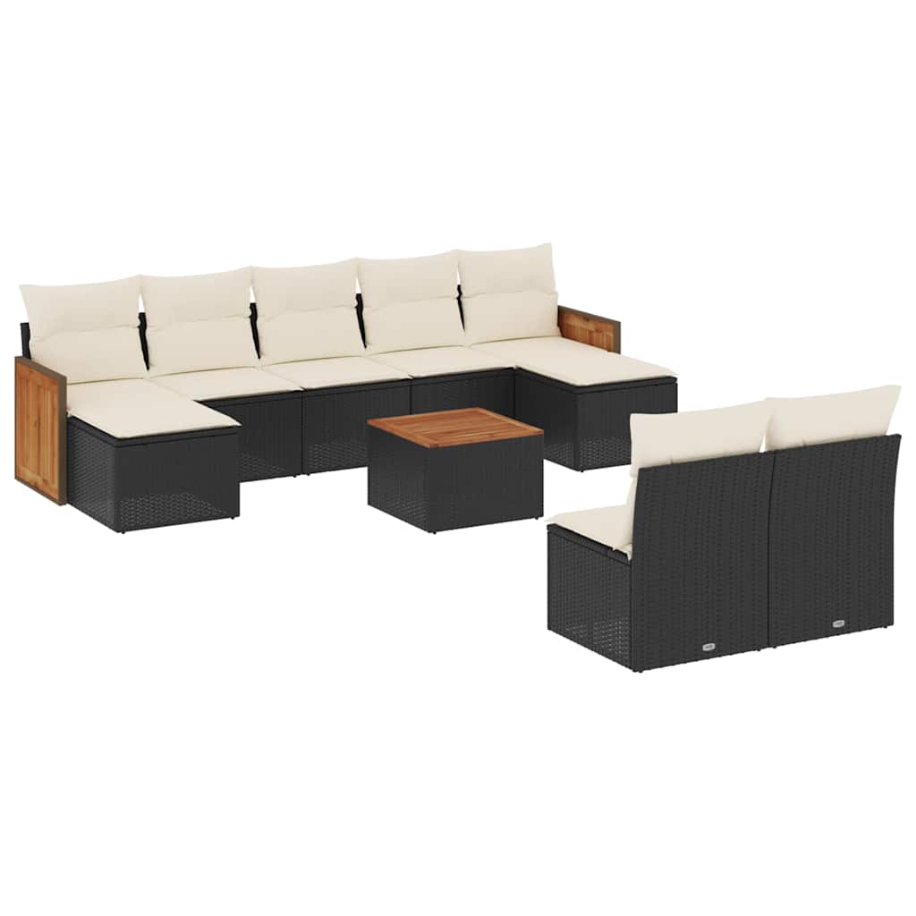 10-dijelni set vrtnih sofa s jastucima crni od poliratana