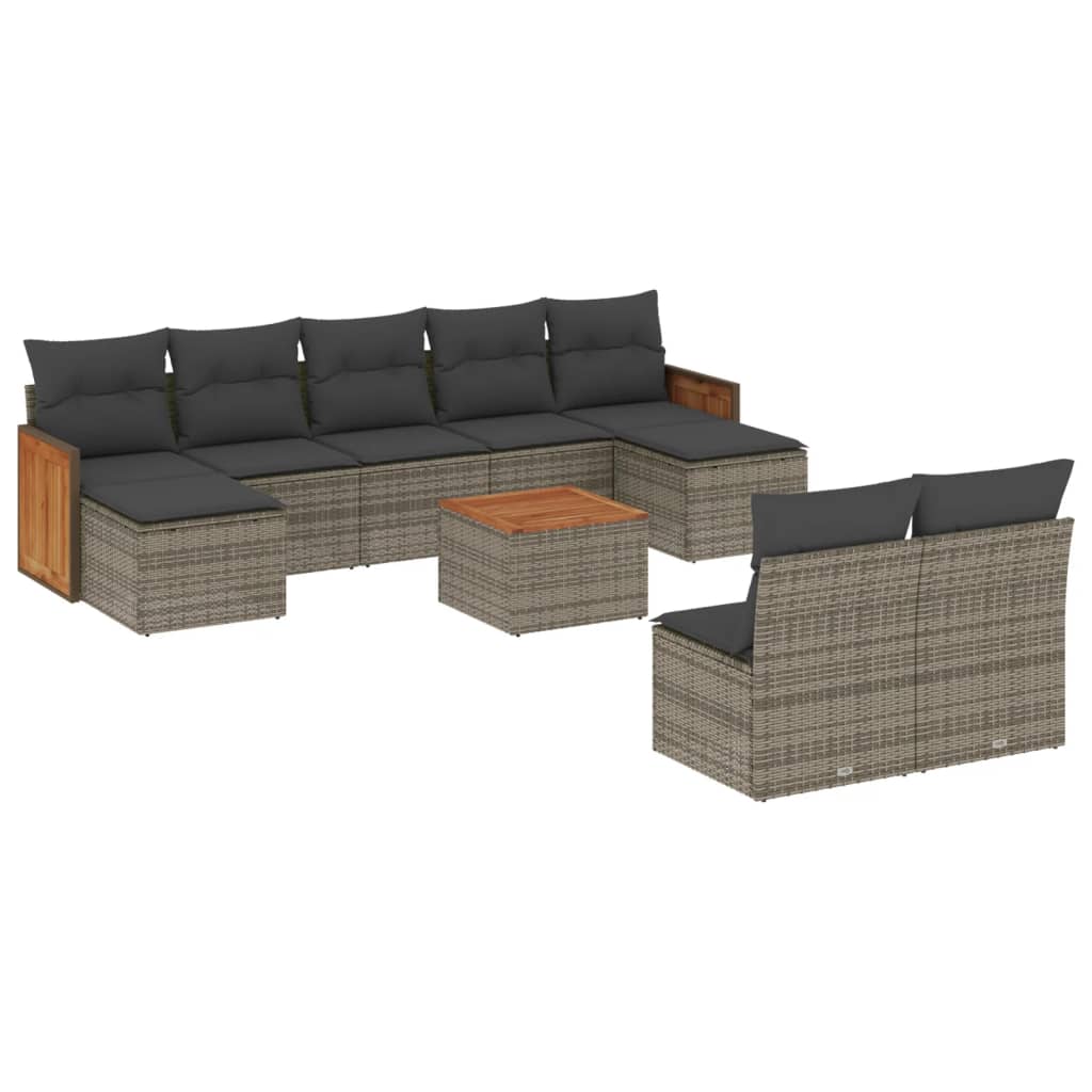 10-dijelni set vrtnih sofa od poliratana s jastucima sivi