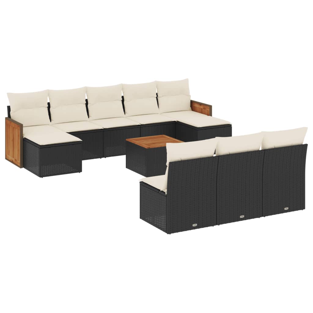11-dijelni set vrtnih sofa od poliratana s jastucima crni