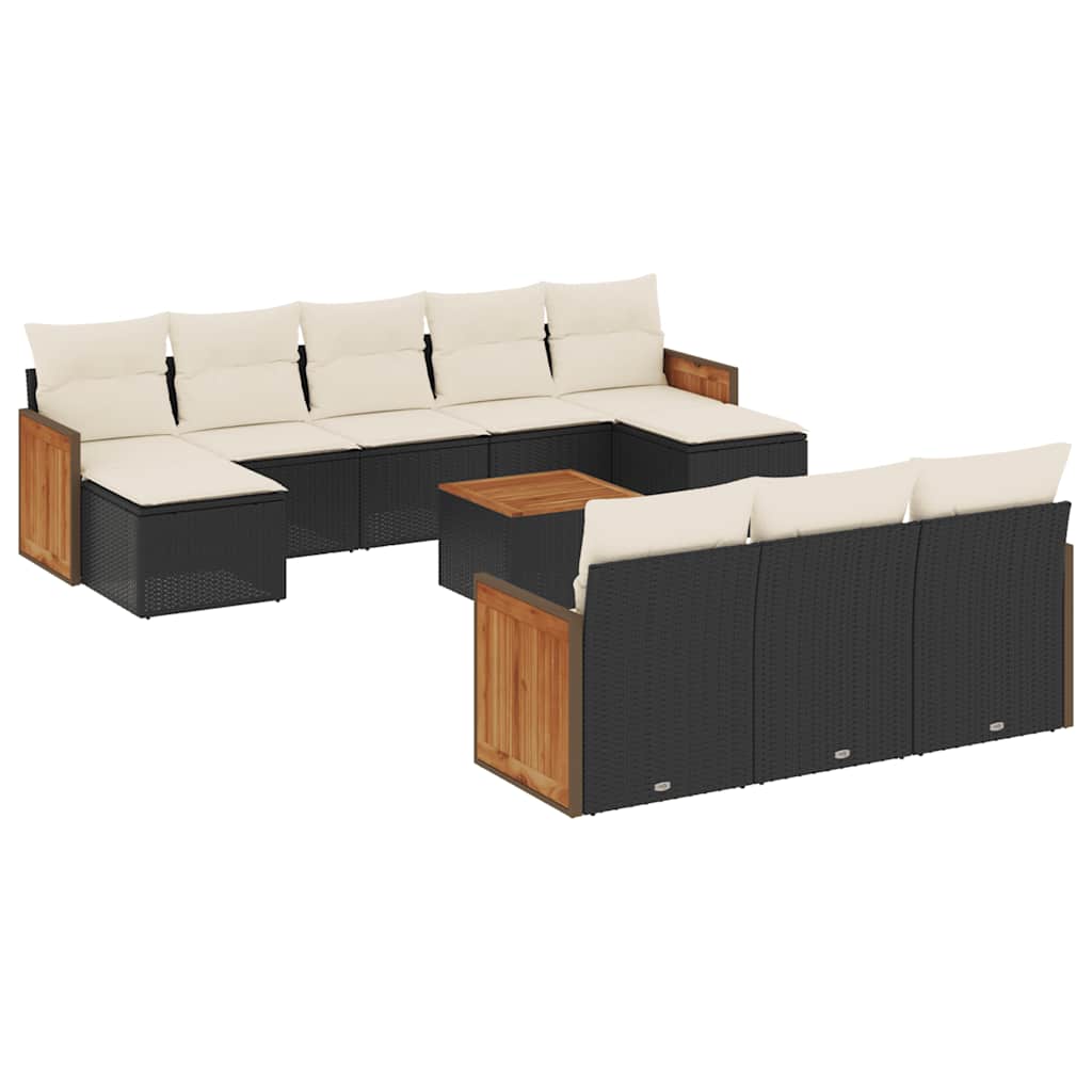11-dijelni set vrtnih sofa od poliratana s jastucima crni
