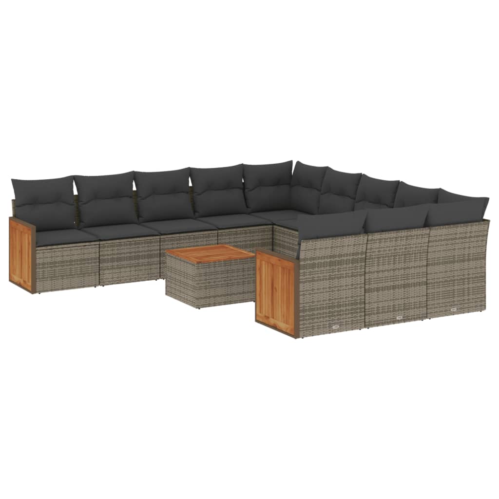 12-dijelni set vrtnih sofa od poliratana s jastucima sivi