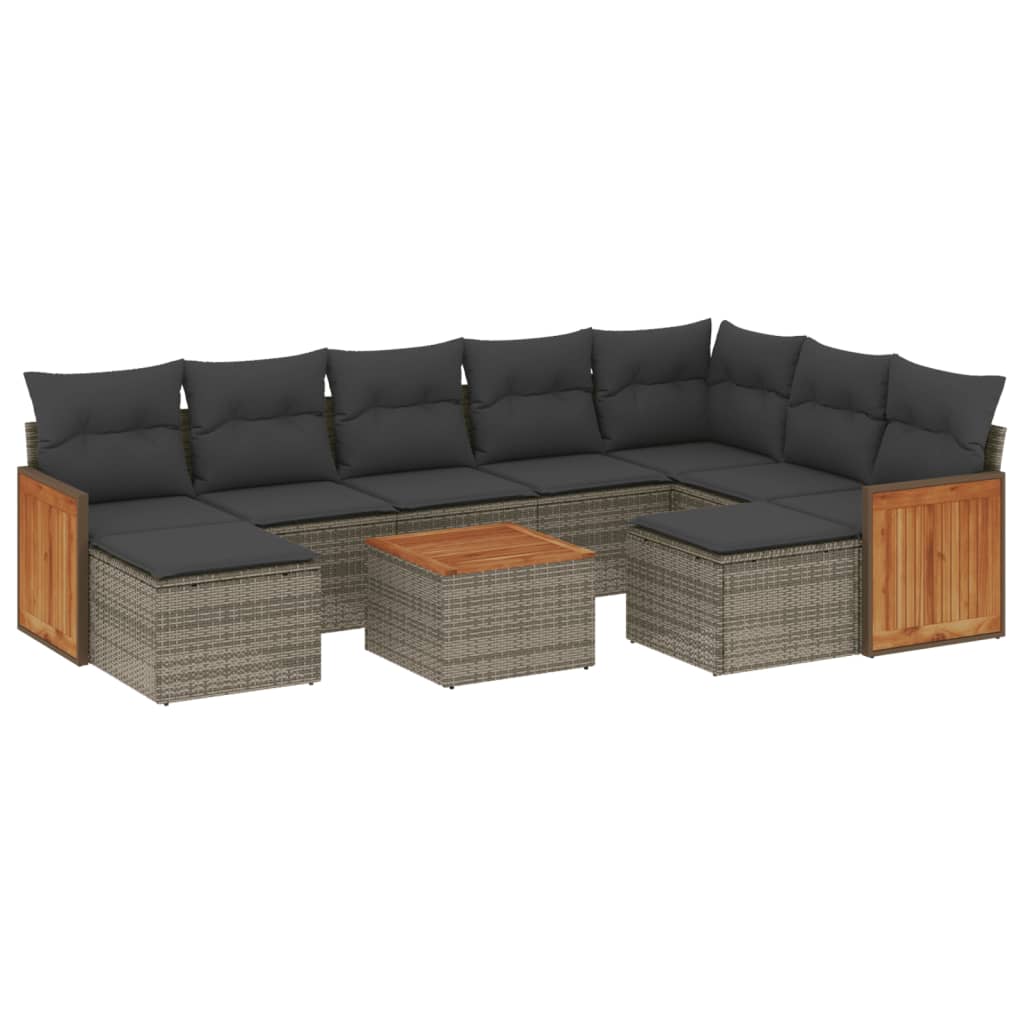 10-dijelni set vrtnih sofa od poliratana s jastucima sivi
