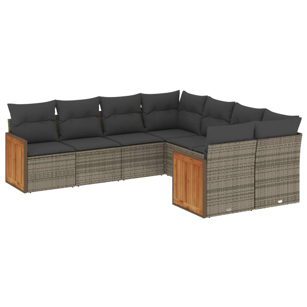 8-dijelni set vrtnih sofa od poliratana s jastucima sivi