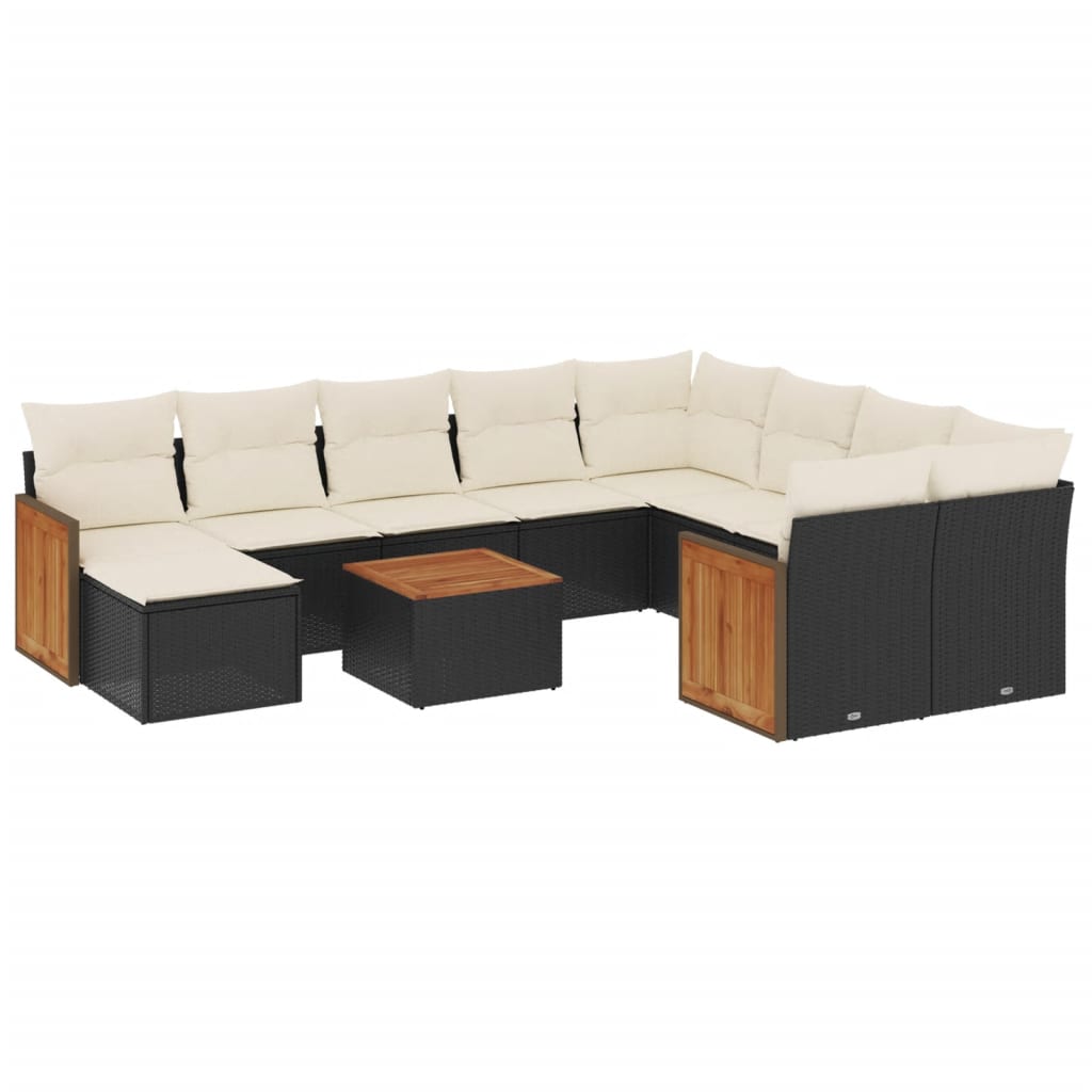 11-dijelni set vrtnih sofa od poliratana s jastucima crni