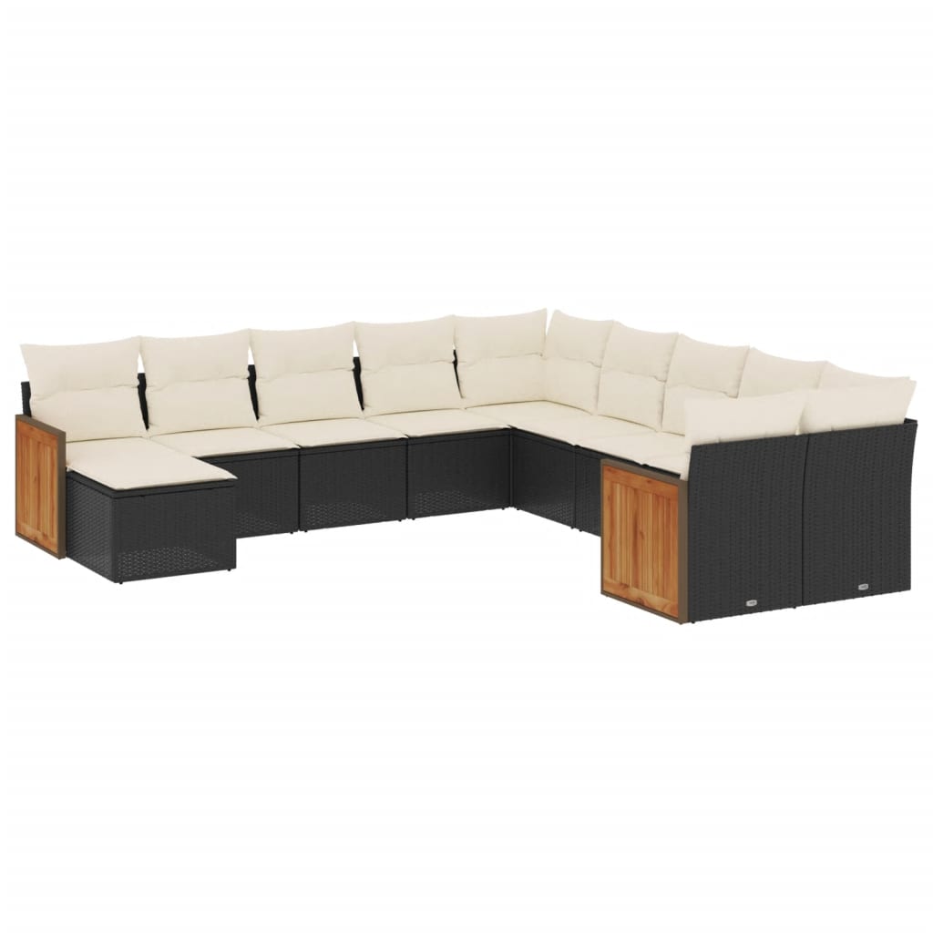 11-dijelni set vrtnih sofa od poliratana s jastucima crni
