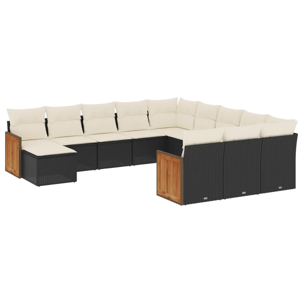 12-dijelni set vrtnih sofa od poliratana s jastucima crni