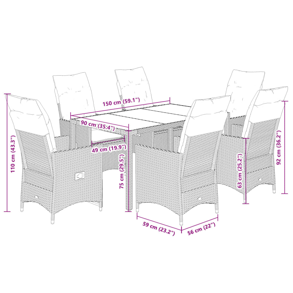 7-dijelni vrtni blagovaonski set sivi od poliratana Siva 150 x 90 x 75 cm