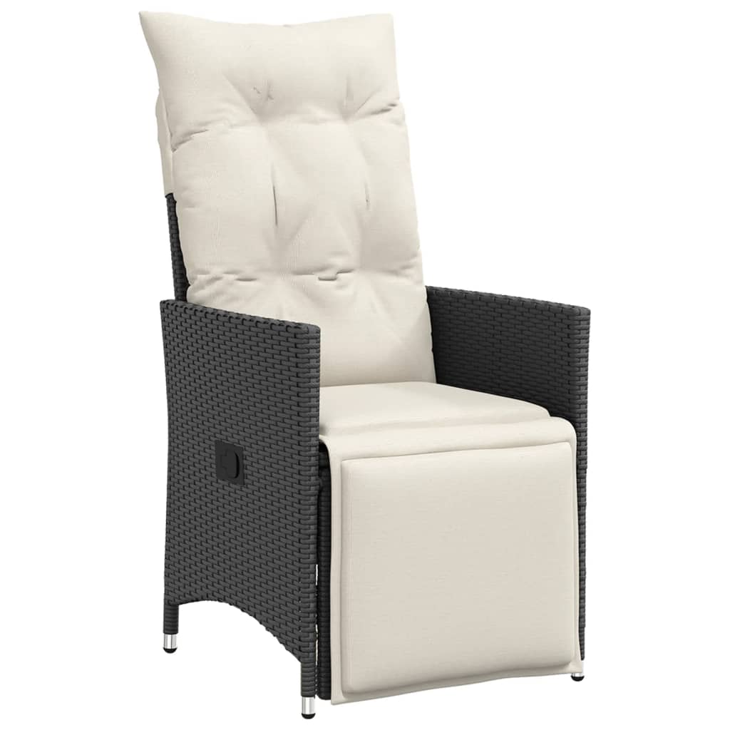 3-dijelni bistro set s jastucima crni od poliratana