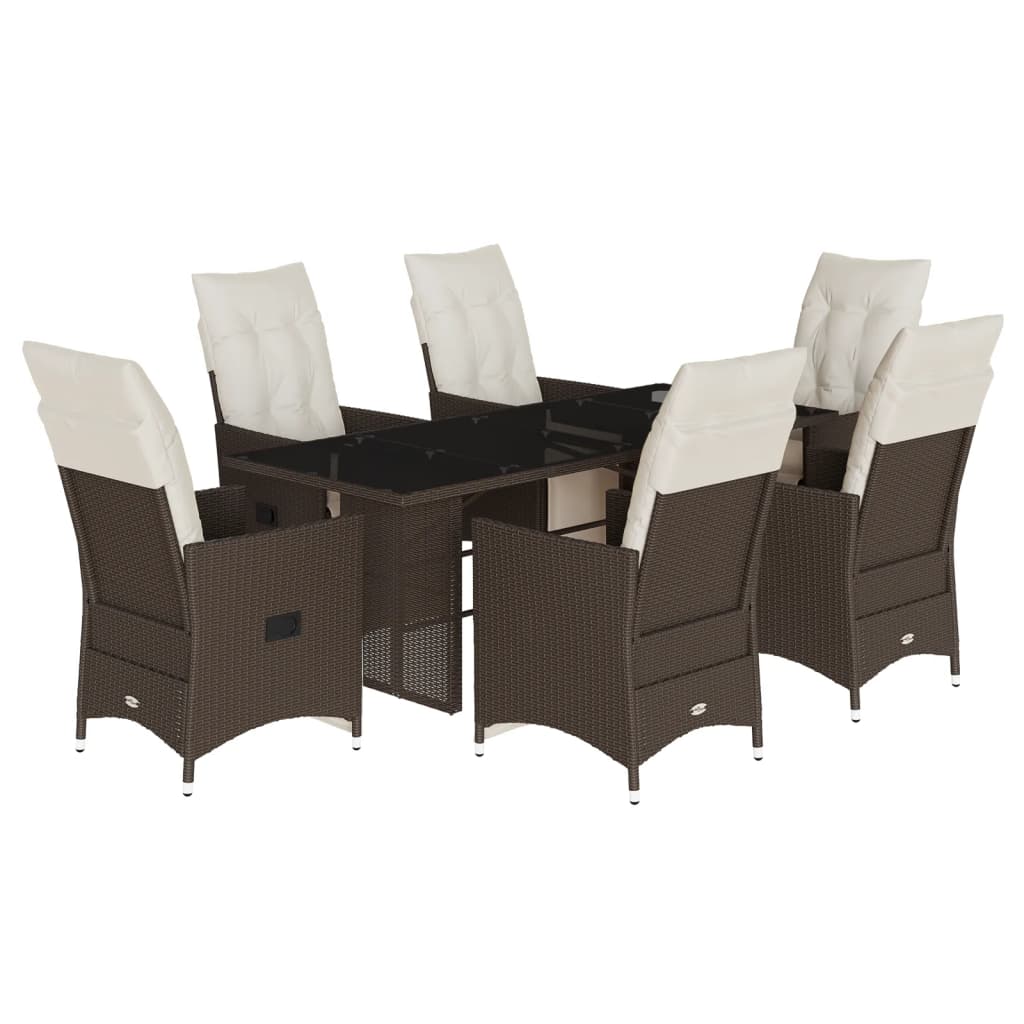 7-dijelni vrtni bistro set od poliratana s jastucima smeđi