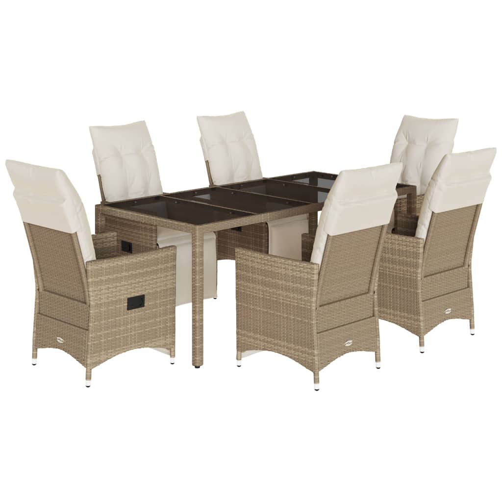 7-dijelni vrtni bistro set od poliratana s jastucima bež 190 x 90 x 75 cm