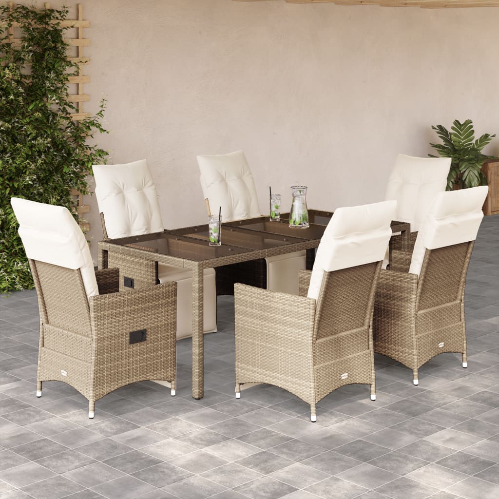 7-dijelni vrtni bistro set od poliratana s jastucima bež 190 x 90 x 75 cm
