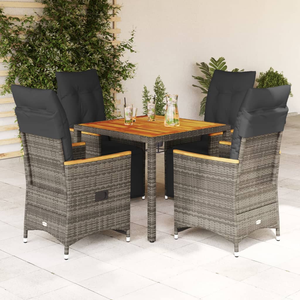 5-dijelni vrtni bistro set od poliratana s jastucima sivi Siva 90 x 90 x 75 cm