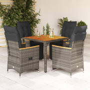 5-dijelni vrtni bistro set od poliratana s jastucima sivi Siva 90 x 90 x 75 cm