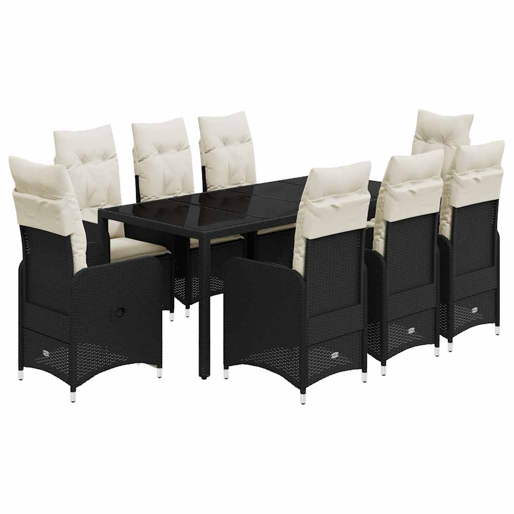 9-dijelni vrtni bistro set od poliratana s jastucima crni