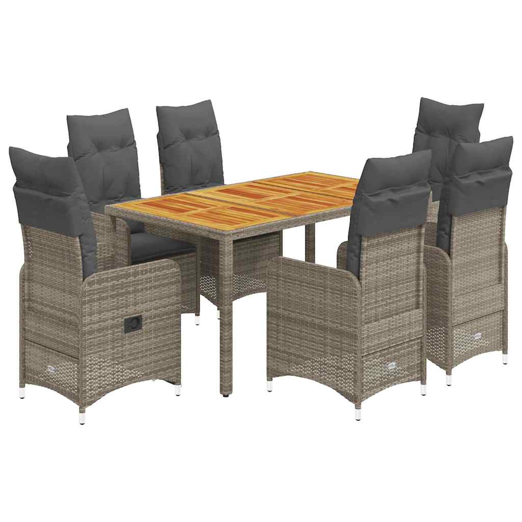 7-dijelni vrtni bistro set od poliratana s jastucima sivi