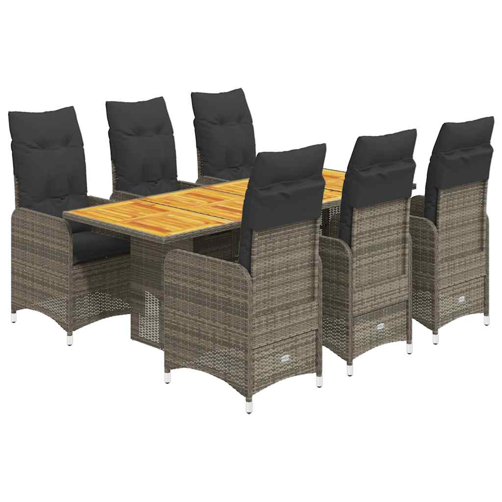 7-dijelni vrtni bistro set od poliratana s jastucima sivi Siva 190 x 80 x 75 cm