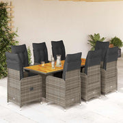 9-dijelni vrtni bistro set od poliratana s jastucima sivi Siva 190 x 80 x 75 cm