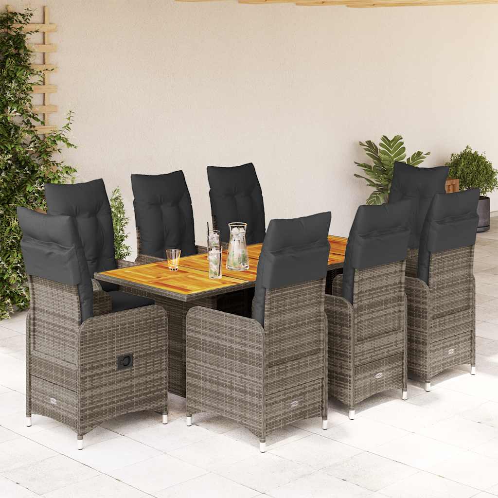 9-dijelni vrtni bistro set od poliratana s jastucima sivi