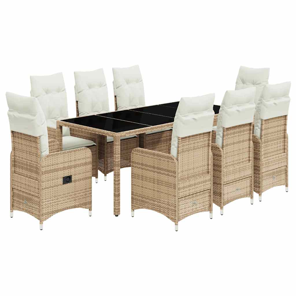 9-dijelni vrtni bistro set od poliratana s jastucima bež 190 x 90 x 75 cm