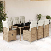 9-dijelni vrtni bistro set od poliratana s jastucima bež 190 x 90 x 75 cm