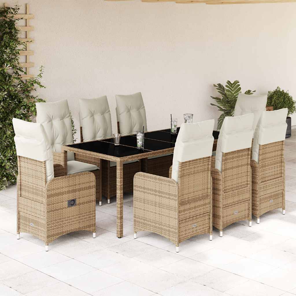 9-dijelni vrtni bistro set od poliratana s jastucima bež 190 x 90 x 75 cm