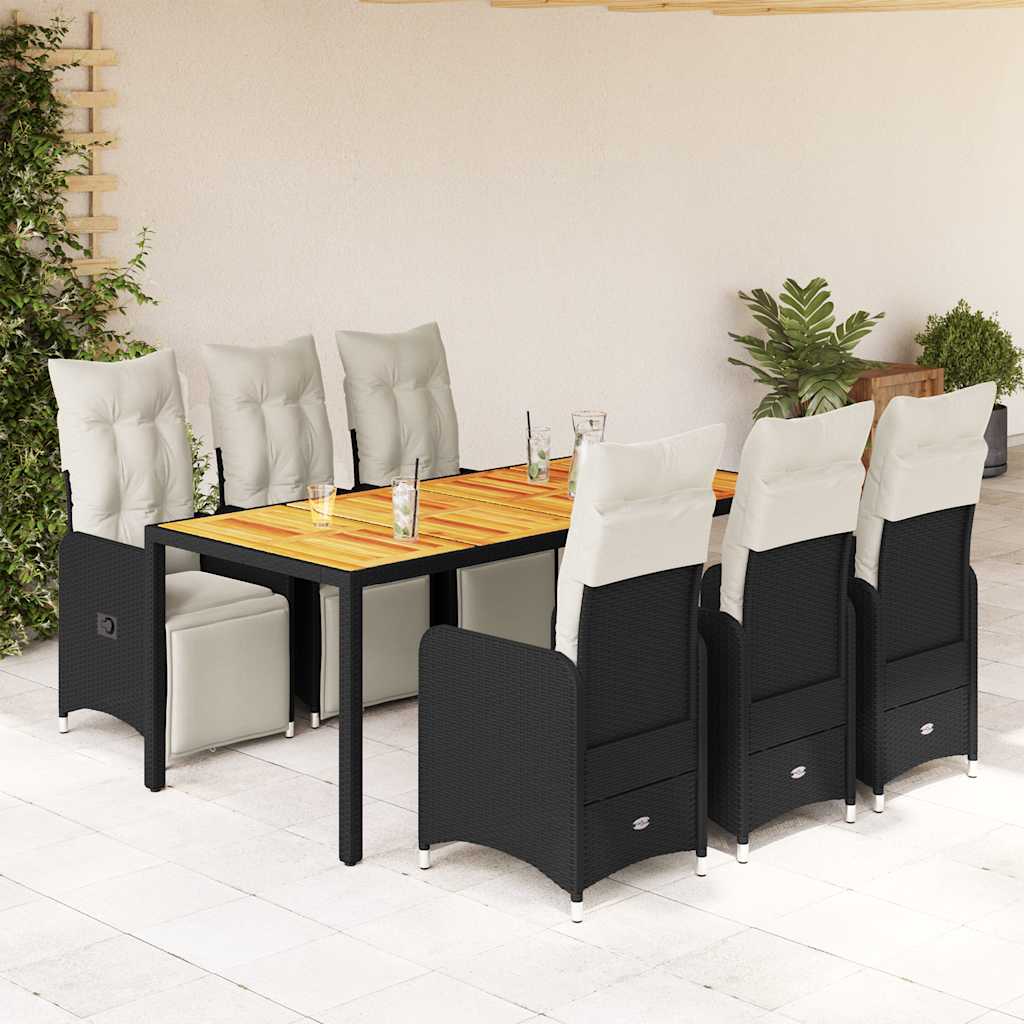 7-dijelni vrtni bistro set od poliratana s jastucima crni