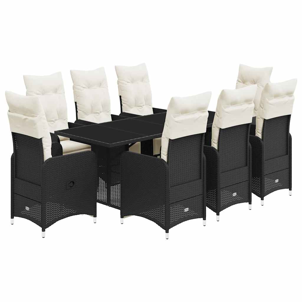 9-dijelni vrtni bistro set od poliratana s jastucima crni