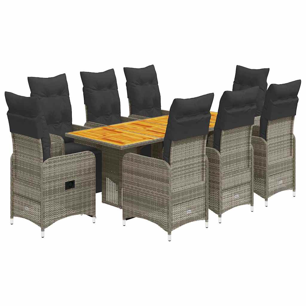 9-dijelni vrtni bistro set od poliratana s jastucima sivi