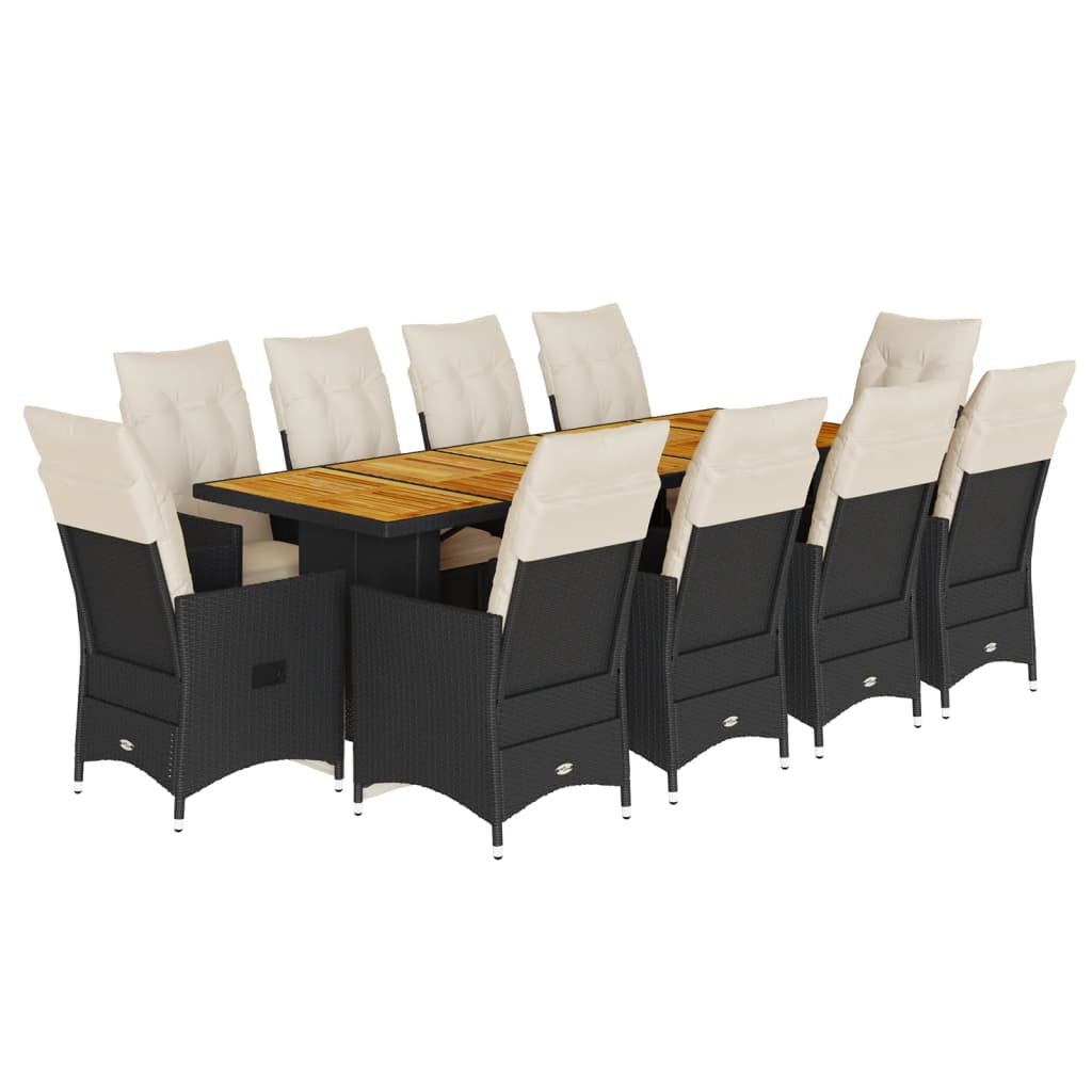 11-dijelni vrtni bistro set od poliratana s jastucima crni