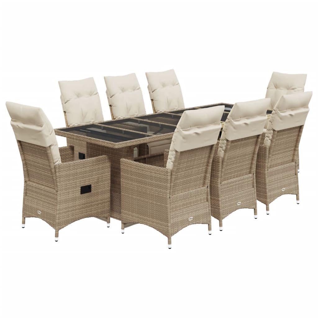 9-dijelni vrtni bistro set od poliratana s jastucima bež