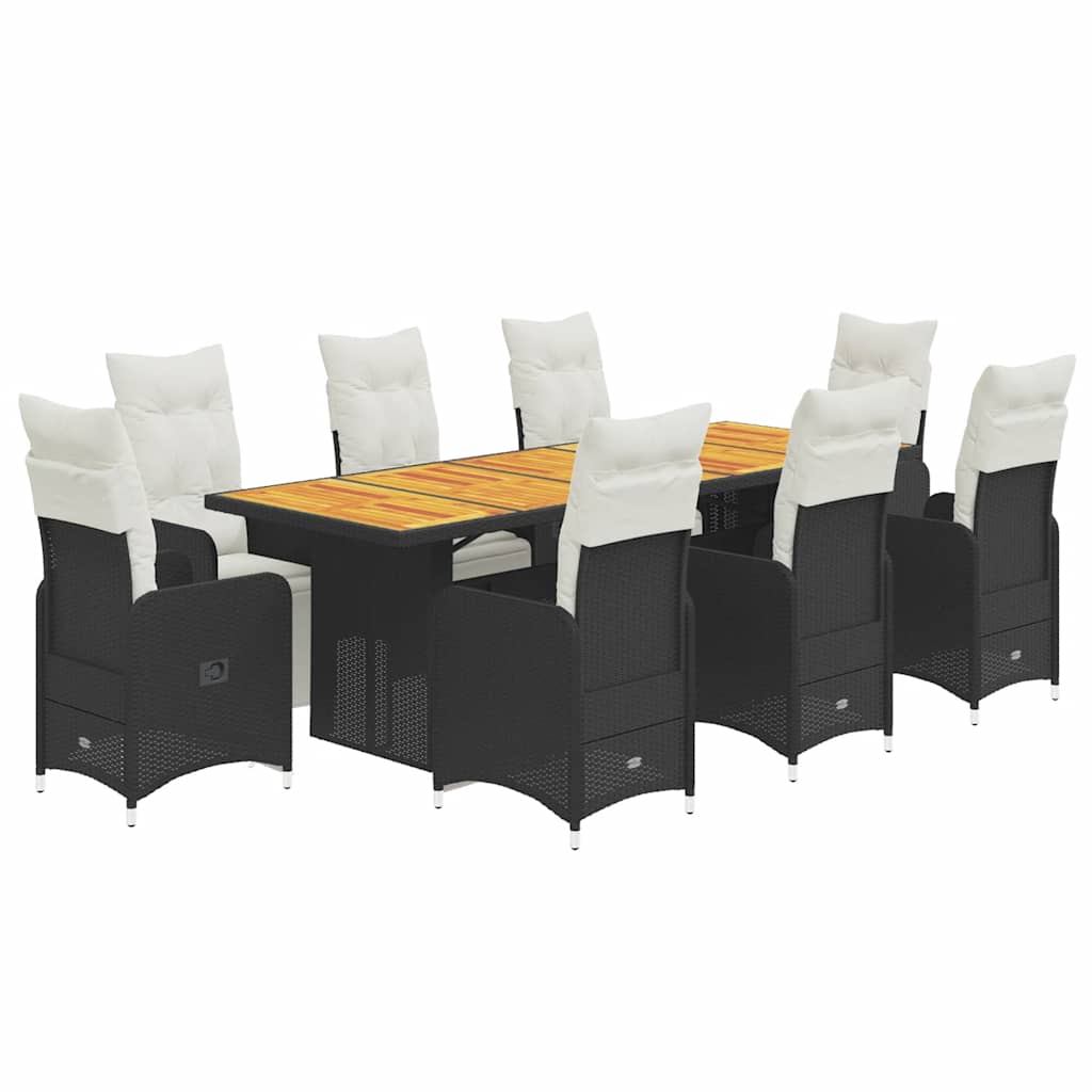 9-dijelni vrtni bistro set od poliratana s jastucima crni