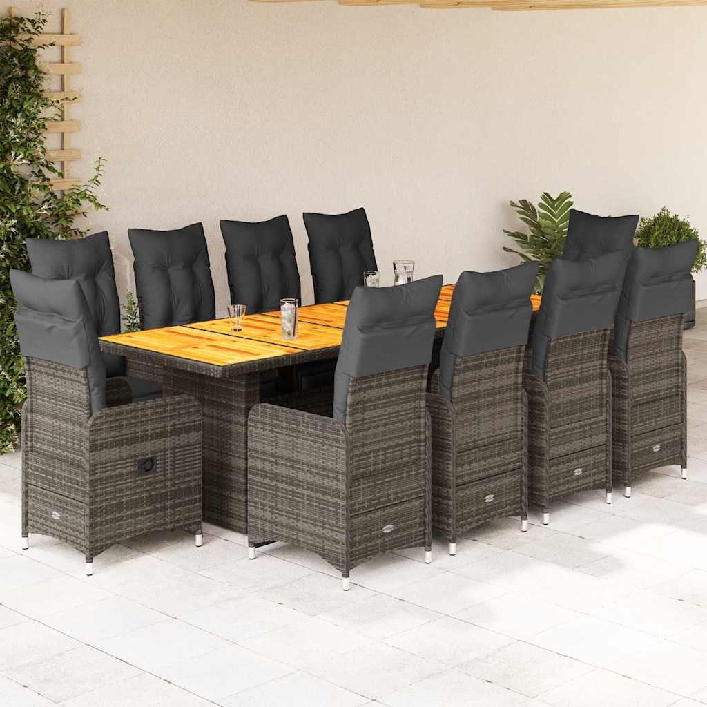 11-dijelni vrtni bistro set od poliratana s jastucima sivi