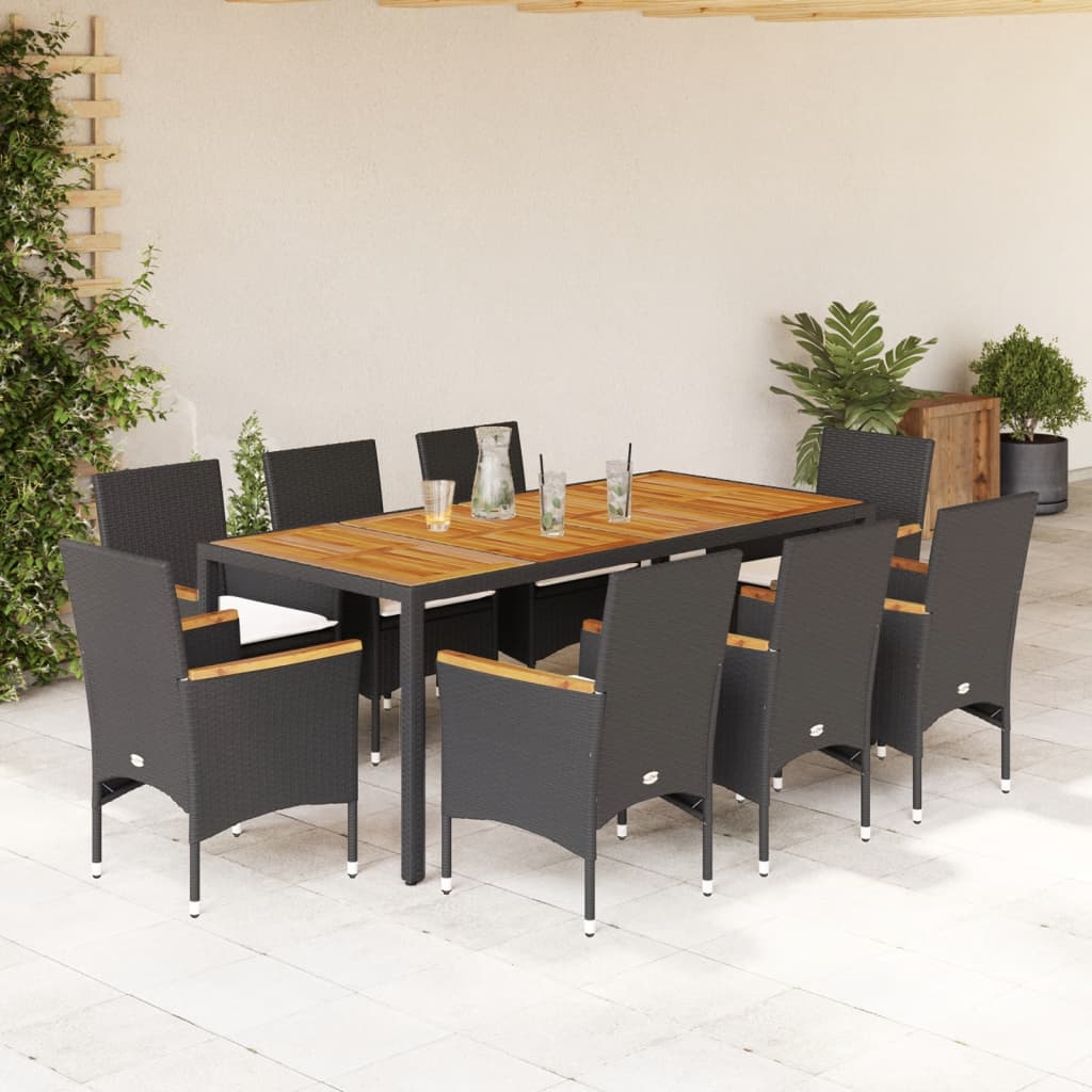9-dijelni vrtni blagovaonski set s jastucima poliratan i bagrem