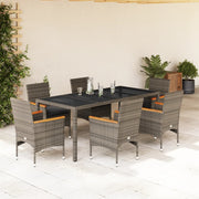 7-dijelni vrtni blagovaonski set s jastucima poliratan i staklo Siva 190 x 90 x 75 cm