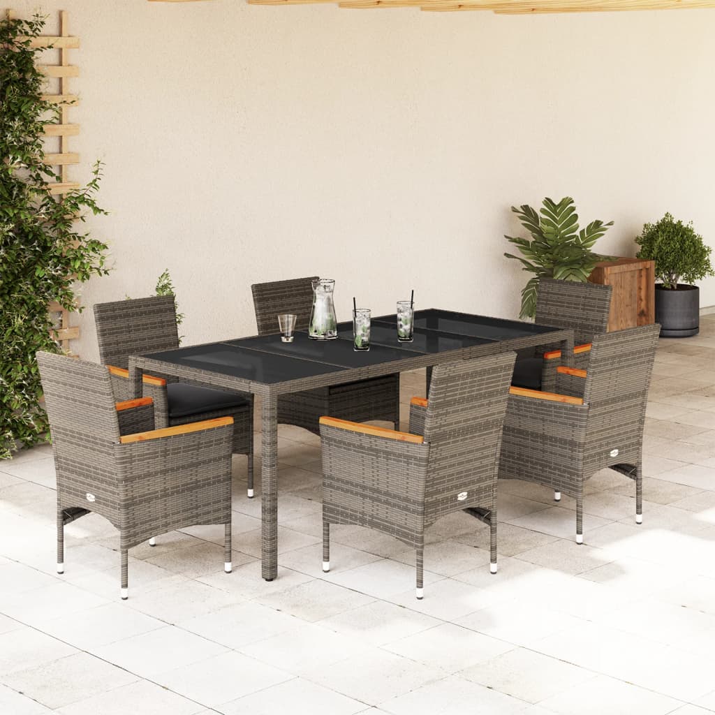 7-dijelni vrtni blagovaonski set s jastucima poliratan i staklo